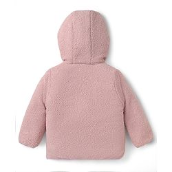 Bonfino Sherpa Fleece Quilted Hooded Jacket with Full Sleeves & Applique - Peach