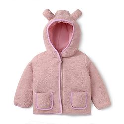 Bonfino Sherpa Fleece Quilted Hooded Jacket with Full Sleeves & Applique - Peach