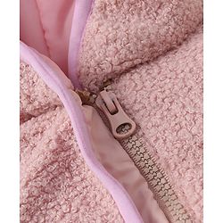 Bonfino Sherpa Fleece Quilted Hooded Jacket with Full Sleeves & Applique - Peach
