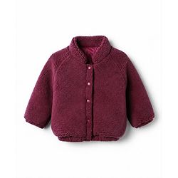 Bonfino Woven Full Sleeves Sherpa Fleece Quilted High Neck Jackets With Cherry Applique - Wine