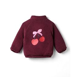 Bonfino Woven Full Sleeves Sherpa Fleece Quilted High Neck Jackets With Cherry Applique - Wine