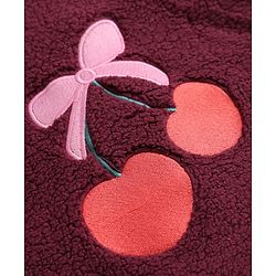 Bonfino Woven Full Sleeves Sherpa Fleece Quilted High Neck Jackets With Cherry Applique - Wine