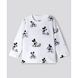Bonfino Disney 100% Cotton Interlock Knit T-Shirt & Pyjama Night Suit with Mickey Mouse Graphic Print in White & Blue Pack of 3