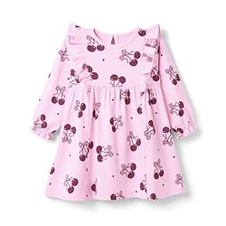 Bonfino Cotton Knit Full Sleeves Ruffle Detailing Dress with  Cherry Print - Pink