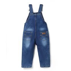 Bonfino Cotton Elastane Woven Sleeveless Denim Dungaree With Label Detail - Blue