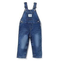Bonfino Cotton Elastane Woven Sleeveless Denim Dungaree With Label Detail - Blue