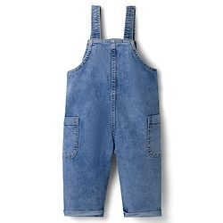 Bonfino Cotton Poly Elastane Woven Denim Sleeveless Dungarees With Patch Pockets and Label Details - Mid Blue