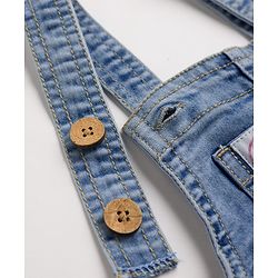 Bonfino Cotton Poly Elastane Woven Denim Sleeveless Dungarees With Patch Pockets and Label Details - Mid Blue