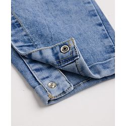 Bonfino Cotton Poly Elastane Woven Denim Sleeveless Dungarees With Patch Pockets and Label Details - Mid Blue