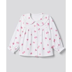 Bonfino 100% Cotton Knit Full Sleeves Co-Ords Top & Pyjama Night Suit with Strawberry Print - White