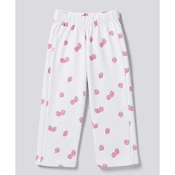 Bonfino 100% Cotton Knit Full Sleeves Co-Ords Top & Pyjama Night Suit with Strawberry Print - White