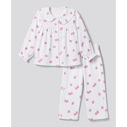 Bonfino 100% Cotton Knit Full Sleeves Co-Ords Top & Pyjama Night Suit with Strawberry Print - White