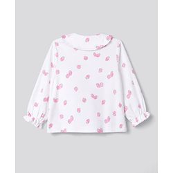 Bonfino 100% Cotton Knit Full Sleeves Co-Ords Top & Pyjama Night Suit with Strawberry Print - White