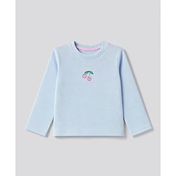 Bonfino Girls 100% Cotton Knit Full Sleeves T-Shirt & Pyjama Night Suit with Cherry & Pear Print Pack of 3 - Sky Blue Pink & White