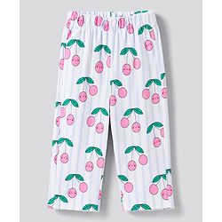 Bonfino Girls 100% Cotton Knit Full Sleeves T-Shirt & Pyjama Night Suit with Cherry & Pear Print Pack of 3 - Sky Blue Pink & White