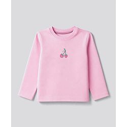 Bonfino Girls 100% Cotton Knit Full Sleeves T-Shirt & Pyjama Night Suit with Cherry & Pear Print Pack of 3 - Sky Blue Pink & White