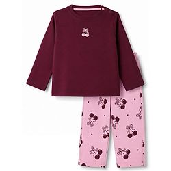 Bonfino 100% Cotton Knit Full Sleeves T-Shirt & Pyjama Night Suit with Cherry Print - Purple & Pink