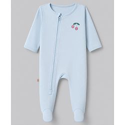 Bonfino 100% Cotton Knit Full Sleeves Sleep Suit with Cherry & Pear Print Pack of 3 - Pink White & Sky Blue