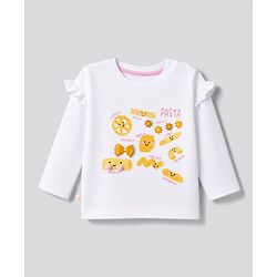 Bonfino Cotton Knit Full Sleeves  T-Shirt With Pasta Print - White