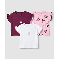 Bonfino 100% Cotton Knit T-Shirts with Half Sleeves and Cherry Print in Pink Red & White - Pack of 3
