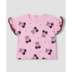Bonfino 100% Cotton Knit T-Shirts with Half Sleeves and Cherry Print in Pink Red & White - Pack of 3