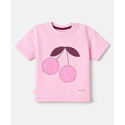 Bonfino 100% Cotton Knit Half Sleeves T-Shirt and Pants Set With Cherry Print - Pink