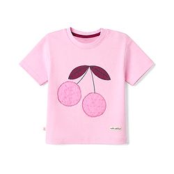 Bonfino 100% Cotton Knit Half Sleeves T-Shirt and Pants Set With Cherry Print - Pink