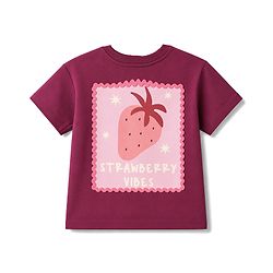 Bonfino 100% Cotton Knit Half Sleeves Oversized T-Shirt & Pyjama Set With Strawberry Print - Purple & Pink