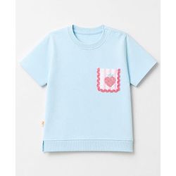 Bonfino 100% Cotton Oversized T-Shirt with Half Sleeves and Strawberry Embroidery - Light Blue