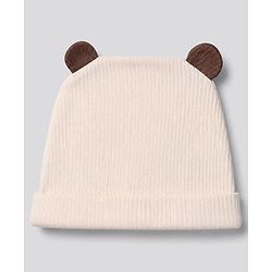 Bonfino Cotton Elastane Knit Full Sleeves Drop Shoulder Cat Printed Romper & Cap - Beige