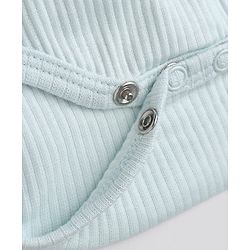 Bonfino Cotton Elastane Knit Drop Needle Structure Fabric Full Sleeves Onesie With Leggings & Bib - Light Blue