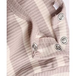 Bonfino Cotton Elastane Knit Drop Needle Structure Yarn Dyed Full Sleeves Striped Onesie and Pyjama Set With Cap - Beige