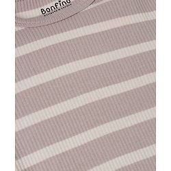 Bonfino Cotton Elastane Knit Drop Needle Structure Yarn Dyed Full Sleeves Striped Onesie and Pyjama Set With Cap - Beige