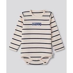 Bonfino Cotton Knit Full Sleeves Elastane Drop Needle Structure Striped Onesie With Text Print Pack of 3 - Blue & Cream
