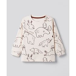 Bonfino Cotton Elastane Knit Drop Needle Structure Fabric Full Sleeves T-Shirt & Yarn Dyed Pyjama Night Suit with Animal Print Pack of 2 - Beige & Brown