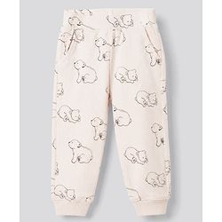 Bonfino Cotton Elastane Knit Drop Needle Structure Fabric Full Sleeves Co-Ords T-Shirt & Pyjama Night Suit with Bear Print Pack of 2 - Beige & Sky Blue