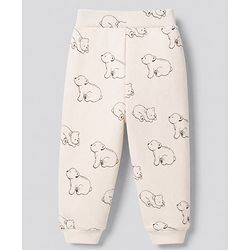Bonfino Cotton Elastane Knit Drop Needle Structure Fabric Full Sleeves Co-Ords T-Shirt & Pyjama Night Suit with Bear Print Pack of 2 - Beige & Sky Blue