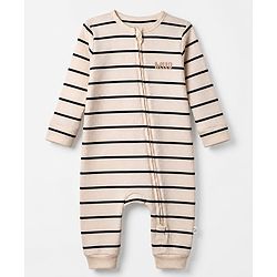 Bonfino Cotton Elastane Knit Drop Needle Structure Fabric Yarn Dyed Striped Full Sleeves Rompers and Pack of 3 - Peach Tan White