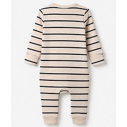 Bonfino Cotton Elastane Knit Drop Needle Structure Fabric Yarn Dyed Striped Full Sleeves Rompers and Pack of 3 - Peach Tan White