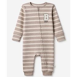 Bonfino Cotton Elastane Knit Drop Needle Structure Fabric Yarn Dyed Striped Full Sleeves Rompers and Pack of 3 - Peach Tan White