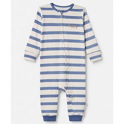 Bonfino Cotton Elastane Knit Drop Needle Structure Fabric Yarn Dyed Striped Full Sleeves Rompers and Pack of 3 - Peach Tan White