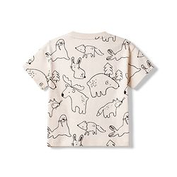 Bonfino Cotton Elastane Knit Drop Shoulder Half Sleeves Oversized T-Shirt and Joggers Set With Animal Print - Light Pink