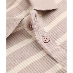 Bonfino Cotton Knit Full Sleeves Striped Collar T-Shirt - Beige