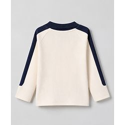 Bonfino Cotton Knit Raglan Full Sleeves Polo T-Shirt Everyday Smiles Embroidery - Cream
