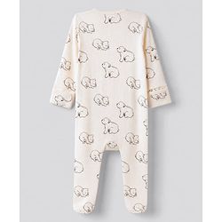 Bonfino Cotton Elastane Knit Drop Needle Structure Fabric & Yarn Dyed Full Sleeves Striped Sleep Suit with Polar Bear Print Pack of 3 - Navy Blue Beige & White