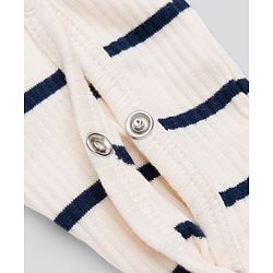 Bonfino Cotton Elastane Knit Drop Needle Structure Fabric & Yarn Dyed Full Sleeves Striped Sleep Suit with Polar Bear Print Pack of 3 - Navy Blue Beige & White