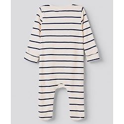 Bonfino Cotton Elastane Knit Drop Needle Structure Fabric & Yarn Dyed Full Sleeves Striped Sleep Suit with Polar Bear Print Pack of 3 - Navy Blue Beige & White