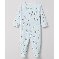 Bonfino Cotton Elastane Drop Needle Structure Knit Solid Full Sleeves Sleep Suit with Polar Bear & Penguin with Arctic Crew Print Pack of 3 - Royal Blue Cream Light Blue