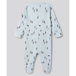 Bonfino Cotton Elastane Drop Needle Structure Knit Solid Full Sleeves Sleep Suit with Polar Bear & Penguin with Arctic Crew Print Pack of 3 - Royal Blue Cream Light Blue