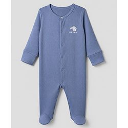 Bonfino Cotton Elastane Drop Needle Structure Knit Solid Full Sleeves Sleep Suit with Polar Bear & Penguin with Arctic Crew Print Pack of 3 - Royal Blue Cream Light Blue